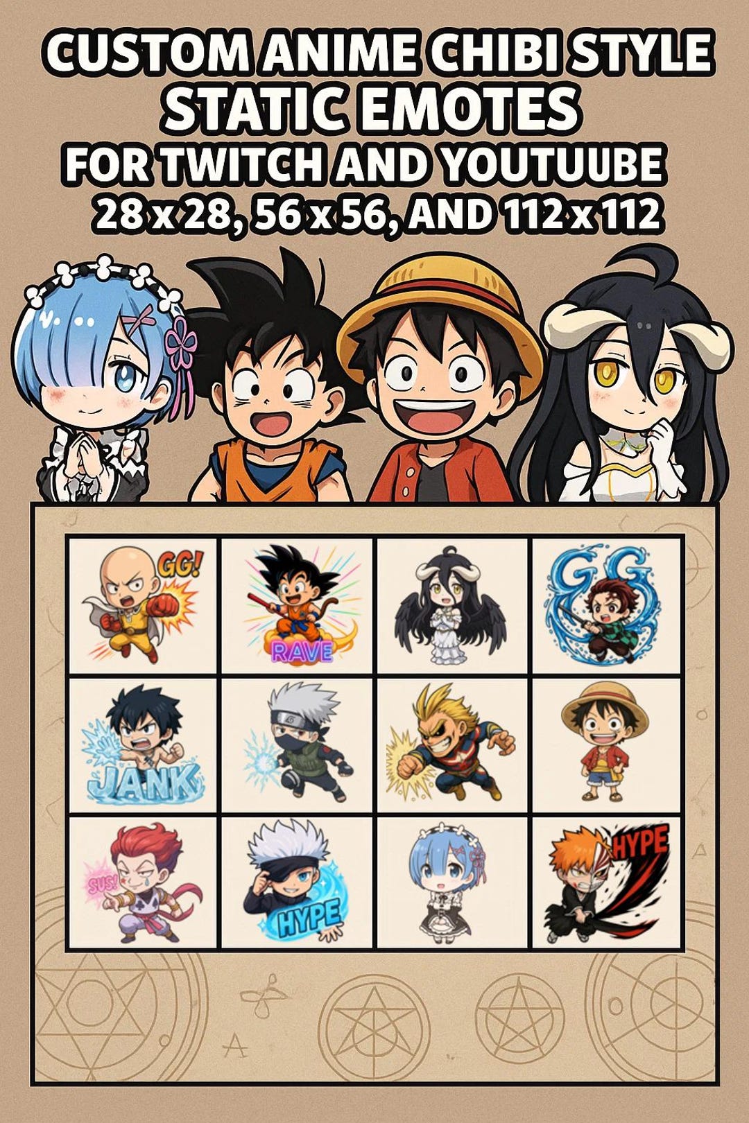 5 Custom Made Static Anime Chibi Emotes for Twitch & Youtube - Etsy