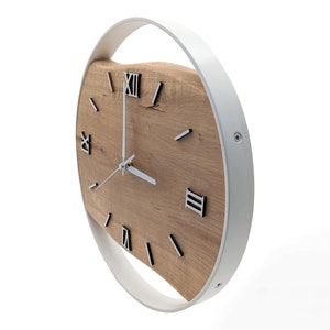 Handmade XXL wall clocks made of oak with steel ring, silent radio clock mechanism, solid wood, modern image 1