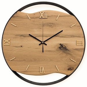 XXL wall clocks made of oak with steel ring, natural wood numbers, silent radio-controlled clockwork, solid wood image 5