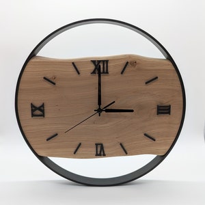 Handmade XXL wall clocks made of oak with steel ring, silent radio-controlled clockwork, solid wood image 8