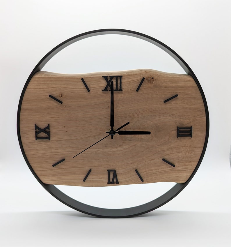 Handmade XXL wall clocks made of oak with steel ring, silent radio-controlled clockwork, solid wood image 8