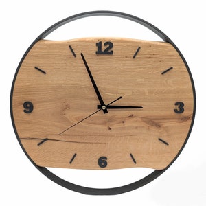 Handmade XXL wall clocks made of oak with steel ring, silent radio-controlled clockwork, solid wood image 2