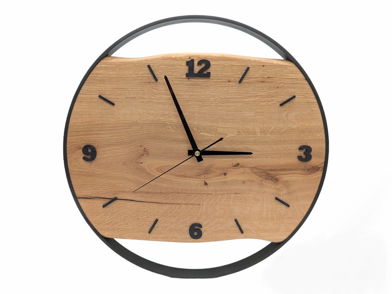 Handmade XXL wall clocks made of oak with steel ring, silent radio-controlled clockwork, solid wood image 2