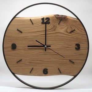 Handmade XXL wall clocks made of oak with steel ring, silent radio-controlled clockwork, solid wood image 4