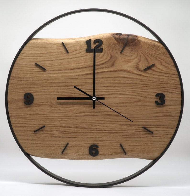 Handmade XXL wall clocks made of oak with steel ring, silent radio-controlled clockwork, solid wood image 4