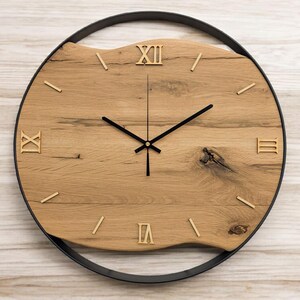 XXL wall clocks made of oak with steel ring, natural wood numbers, silent radio-controlled clockwork, solid wood image 2