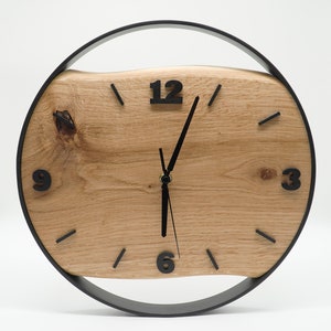 Handmade XXL wall clocks made of oak with steel ring, silent radio-controlled clockwork, solid wood image 3