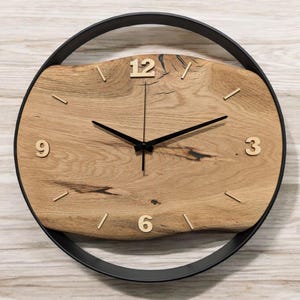 XXL wall clocks made of oak with steel ring, natural wood numbers, silent radio-controlled clockwork, solid wood image 6