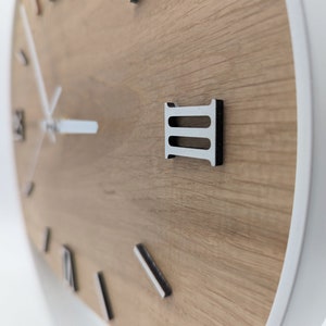 Handmade XXL wall clocks made of oak with steel ring, silent radio clock mechanism, solid wood, modern image 4