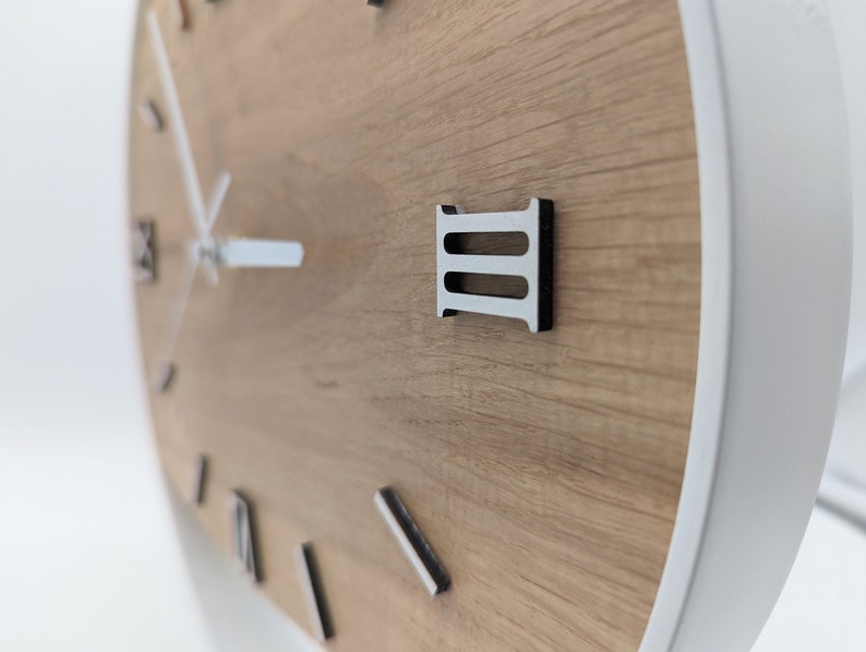 Handmade XXL wall clocks made of oak with steel ring, silent radio clock mechanism, solid wood, modern image 4