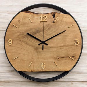 XXL wall clocks made of oak with steel ring, natural wood numbers, silent radio-controlled clockwork, solid wood image 1