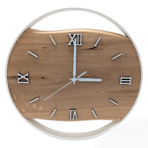 Handmade XXL wall clocks made of oak with steel ring, silent radio clock mechanism, solid wood, modern image 2