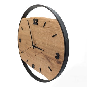 Handmade XXL wall clocks made of oak with steel ring, silent radio-controlled clockwork, solid wood image 1