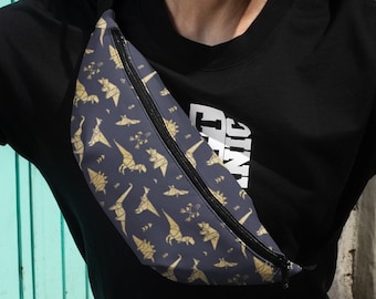 Dinosaur Origami | Line Icon Gold on Black | Fanny Pack