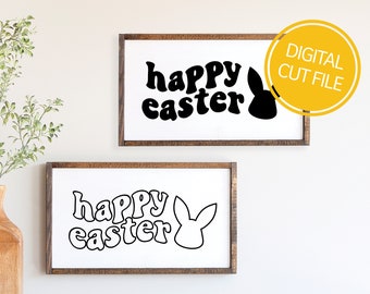 Happy Easter SVG | Retro Vector Graphic | Bunny PNG | Quotes for Wall Decor | Cricut Cut File | Silhouette Cameo DXF | Commercial Use