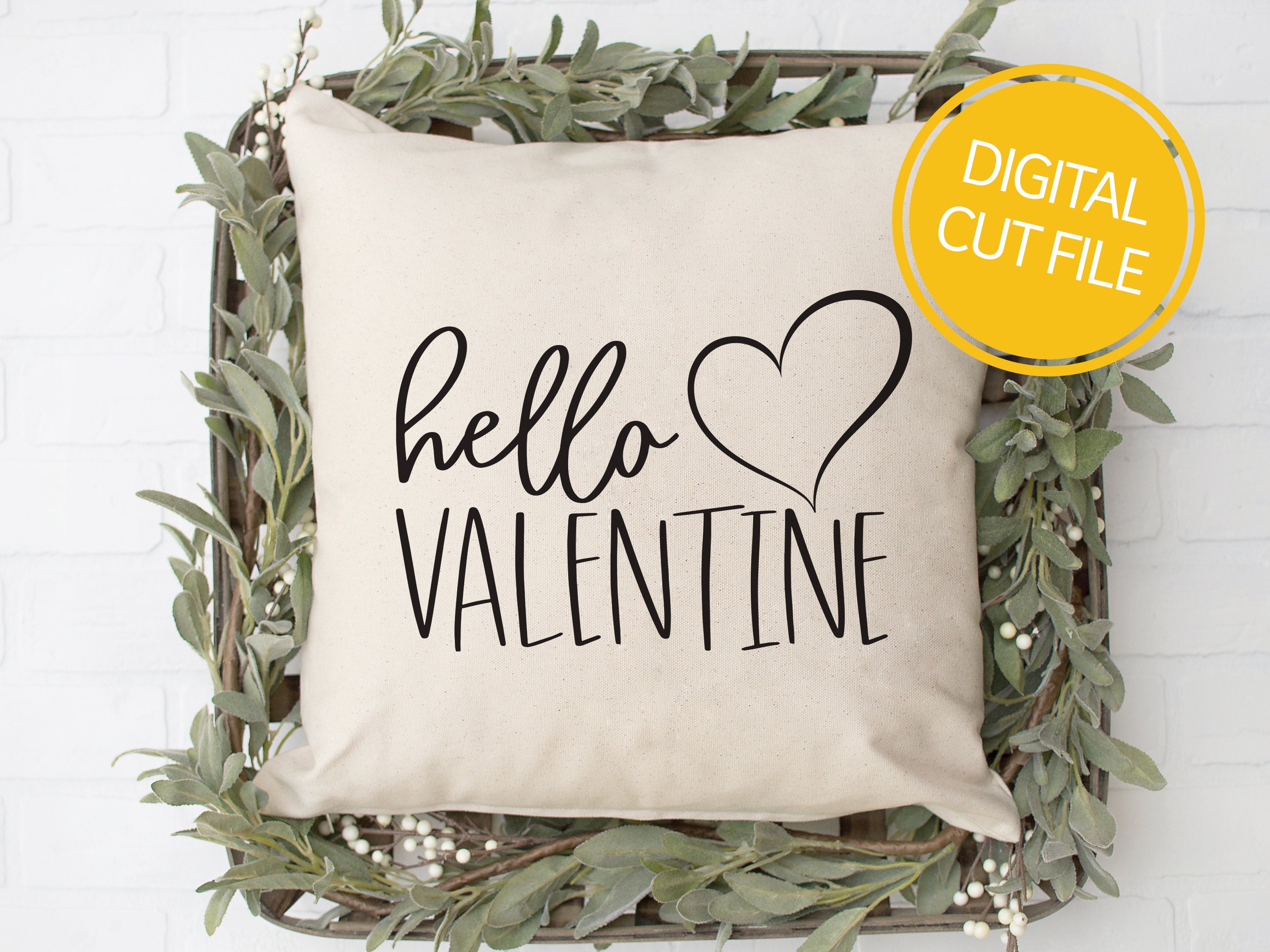 Hello Valentine SVG | Valentine's Day Quotes | Vector Graphics for Pillow Decor | Cricut Cut File | Silhouette Cameo DXF | Commercial Use