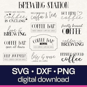 Pacote com 13 unidades de citação de placa de fazenda de café SVG | Sinalização de estação de fabricação de cerveja vintage | Arquivos vetoriais Cricut Silhouette Cameo | Uso comercial
