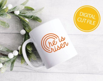 He Is Risen SVG | Easter Graphic | Palm Sunday PNG | Christian Bible Verse Quotes | Cricut Cut File | Silhouette Cameo DXF | Commercial Use