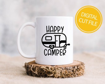 Happy Camper SVG | Trailer Clipart | Camping Quote Vector File | Vinyl Decoration | Cricut Cut File | Silhouette Cameo DXF | Commercial Use