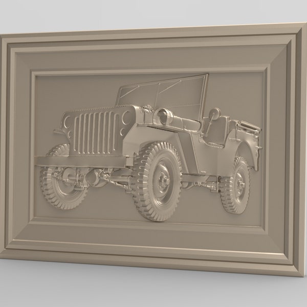 Willy's wwII Jeep CNC 3D Model, CNC STL file, cnc router file, 3d stl file, cnc ready, wall display stl, cnc wall art