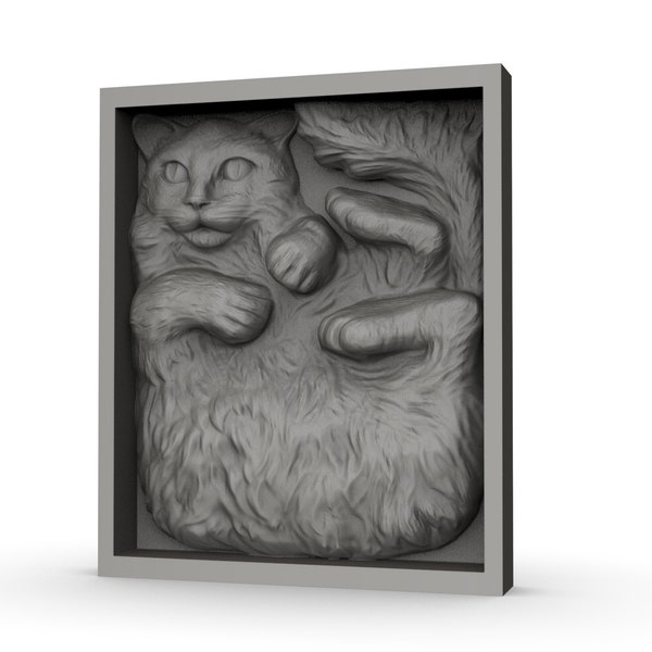 Cat in a Box 3d model for CNC router (STL format), wall display stl, stl file for cnc carving, 3D printable stl