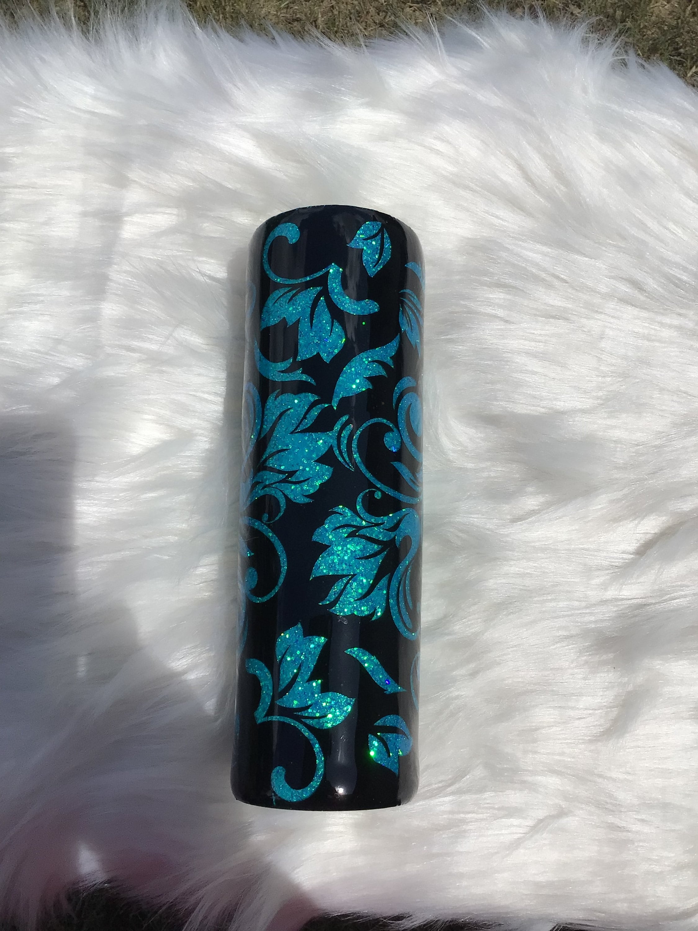 Damask Teal and black peek a boo Tumbler | Etsy