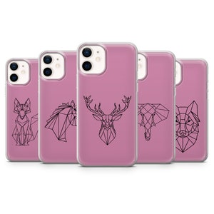 Line Art Animal Case Minimalist phone Cover fit for iPhone 14 Pro, 13, 12, 11, XR, 8+, 7 & Samsung S21, A50, A51, A53, Huawei P20, P30 Lite