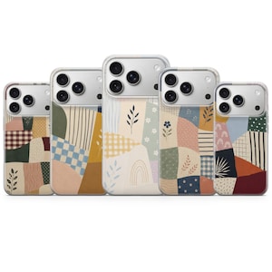 Patchwork telefoonhoesje, Scandinavische folkloristische cover voor iPhone 17 Pro Max, 16e, 15, 14, 13 & Samsung S26 Ultra, S25 FE, A57, A56, Pixel 10, 9A