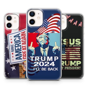 Donald Trump Phone Case America Excellente coque de téléphone pour iPhone 16 Pro Max, 15Plus, 14, 13, 12, 11 et Samsung S24, S23, A55, A54, Pixel 9 Pro, 8