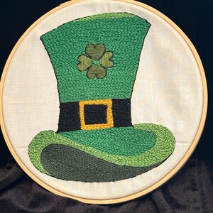 Lucky Leprechaun Hat Hand Embroidery Hoop Art