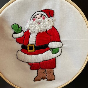 Christmas Santa Waving Hand Embroidery Hoop Art