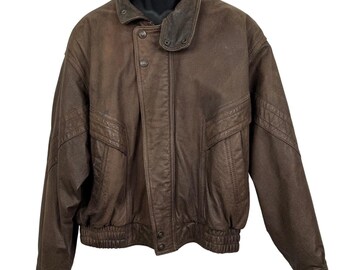 VINTAGE Wilson Adventure Bound Bomber Leather Brown Flight Jacket Size XL