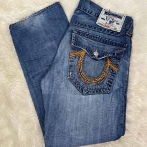 Vintage True Religion Y2K Straight Embroidered Flap Men&#39;s Jeans Size 34 X 30