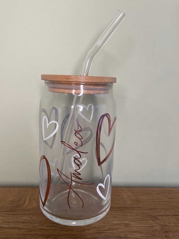 Personalised Glass Tumbler With Straw, Frosted Tumbler, Clear Tumbler 