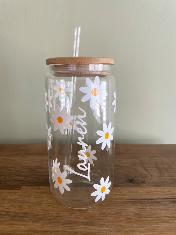 Personalised Glass Tumbler With Straw, Frosted Tumbler, Clear Tumbler 