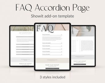 Showit Website Template, FAQ Website Template, Frequently Asked Questions, Showit Add On Template, FAQ Page, Landing Page