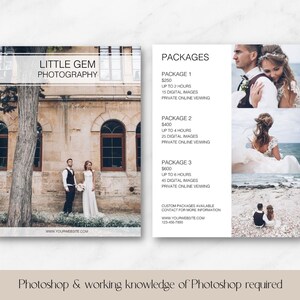 Photography Pricing Template, Pricing Guide for Photographers, Photography Price List, Photoshop Template, Instant Download, Price Guide