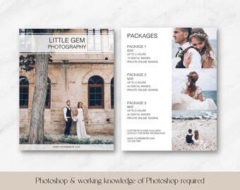 Photography Pricing Template, Pricing Guide for Photographers, Photography Price List, Photoshop Template, Instant Download, Price Guide