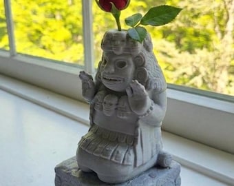 Indoor planter Dia de los Muertos - God of the death (Cihuateotl / Cihuatetoe) Aztec Mesoamerican South America gift for her history deity