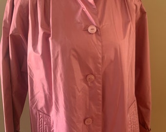 Vintage 80’s Metallic Salmon Pink Long Lightweight Trench Coat by FleetStreet Size Medium Large