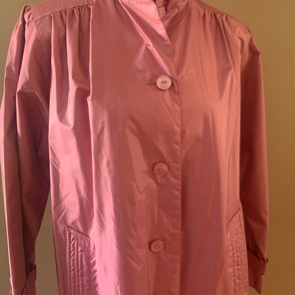 Vintage 80’s Metallic Salmon Pink Long Lightweight Trench Coat by FleetStreet Size Medium Large