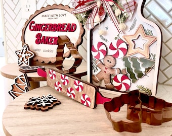 Gingerbread Tiered Tray Set | Cookies Tiered Tray Set | Christmas Tiered Tray Set | Winter Themed Tiered Tray Set | Mini Wood Signs