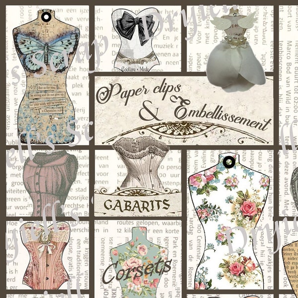 Gabarits différents styles et dimensions - pour création paper clip petites robes ou embellissments