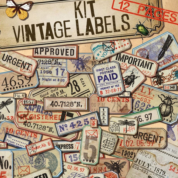 Vintage labels - Kit numérique étiquettes - 12 pages - PDF