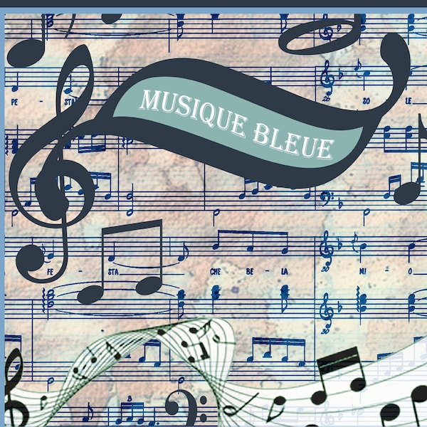 30 pages imprimables thème musique bleue - pour junk journal