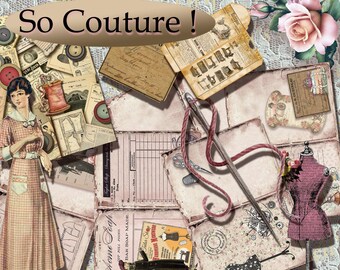 So Couture ! kit junk journal - pages de junk, backgrounds & embellissements - Kit papiers design numérique - 2 PDF