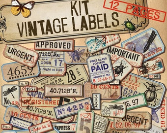 Vintage labels - Kit numérique étiquettes - 12 pages - PDF