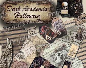 Halloween Dark Academia - Kit mini junk - papiers design - 12 pages imprimables A4