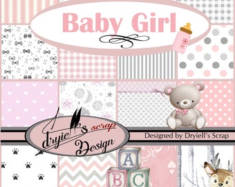 Baby Girl - 24 hojas imprimibles - Formato A4 - diseñadas por Dryiell's Scrap