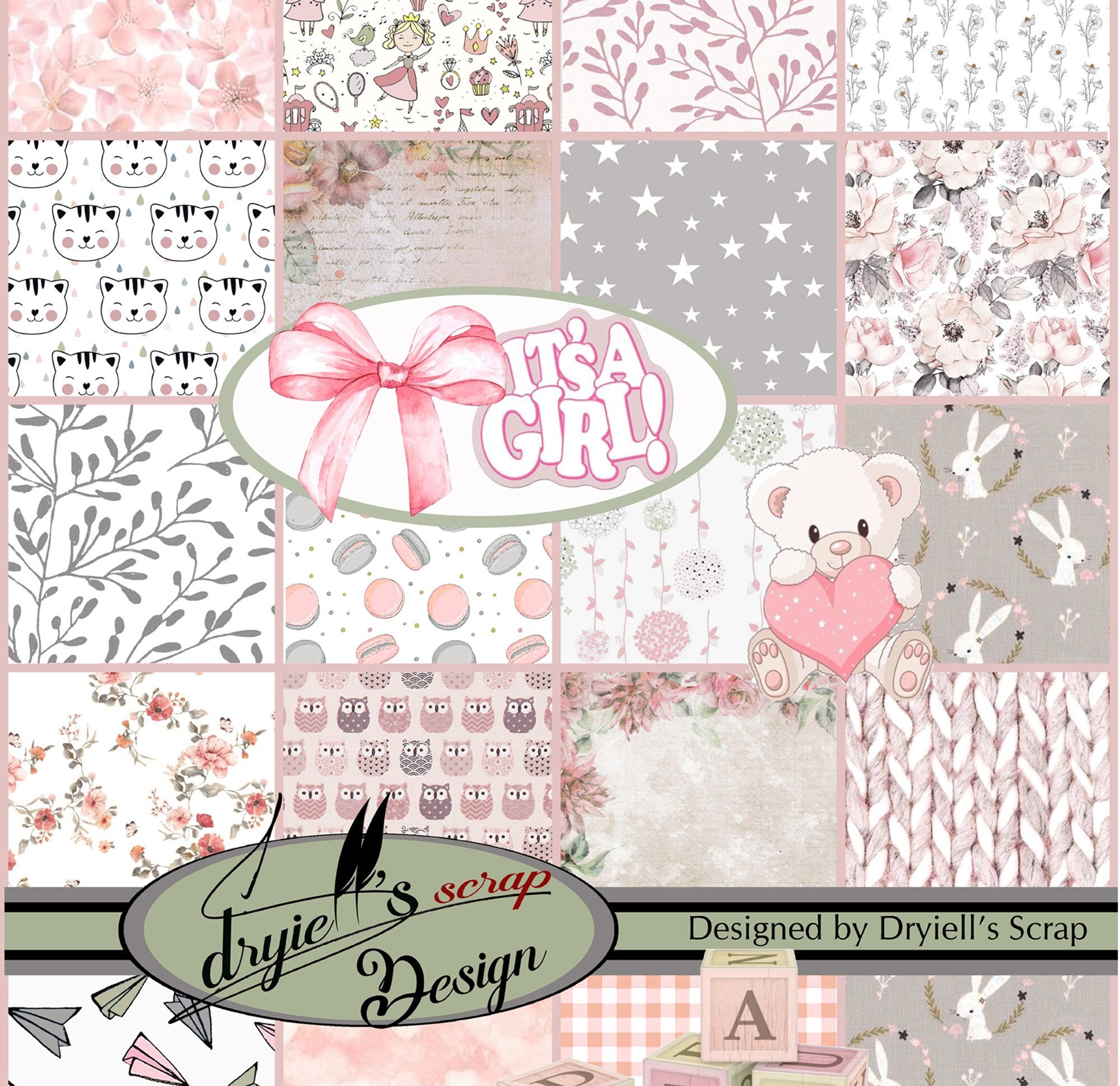 It's a Girl 24 Printable Pages in A4 Format Birth Theme Designed by ...